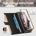 Til Samsung Galaxy Z Fold4 5G RFID-blokerende PU-læder lynlås pung telefonetui med knaplukning, standfunktion, grebsrem og håndledsrem