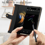 Til Samsung Galaxy Z Fold4 5G RFID-blokerende PU-læder lynlås pung telefonetui med knaplukning, standfunktion, grebsrem og håndledsrem