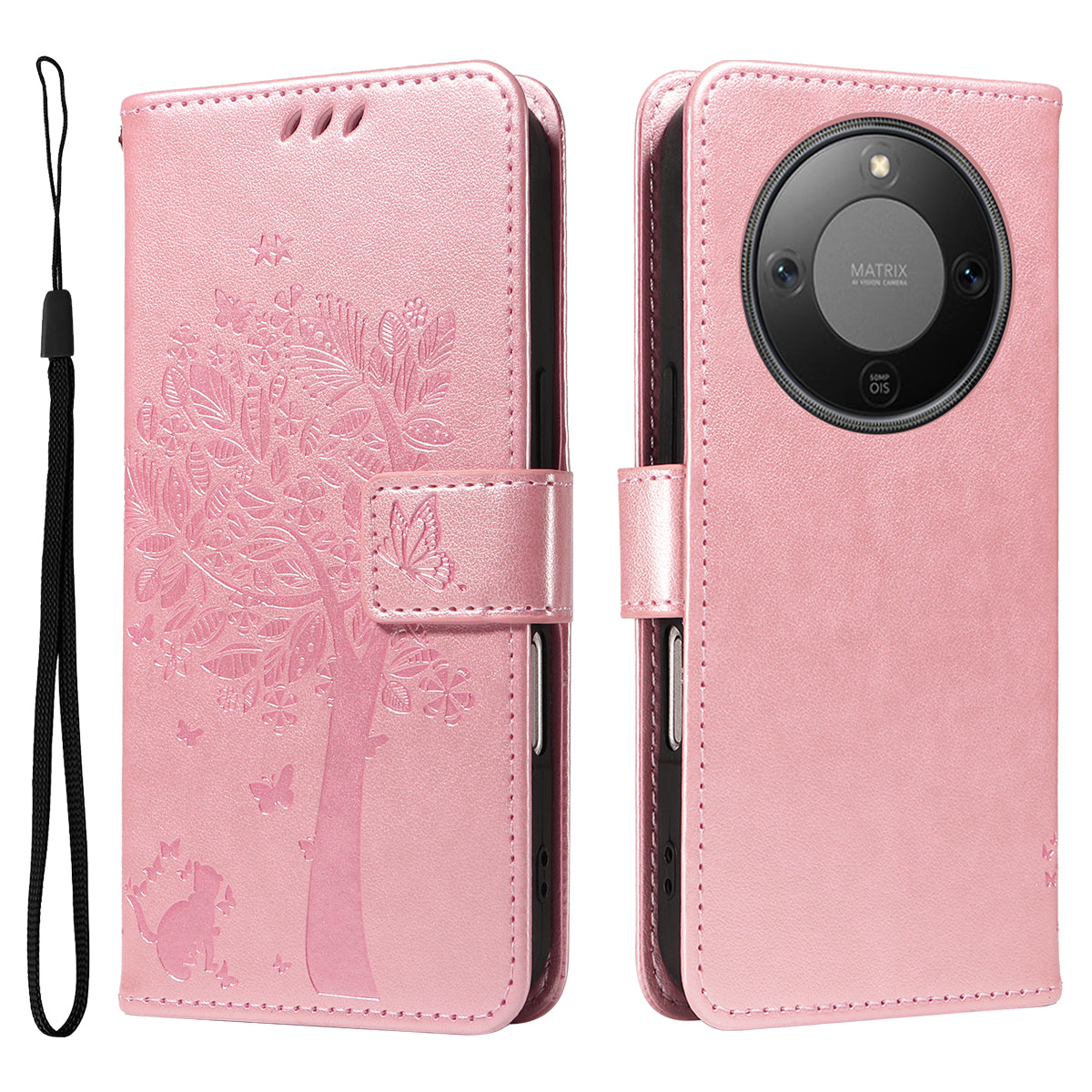 For Honor Magic8 Lite 5G / X9d 5G / X70 5G Phone Case with Stand Cat Tree Pattern Leather Wallet Mobile Cover