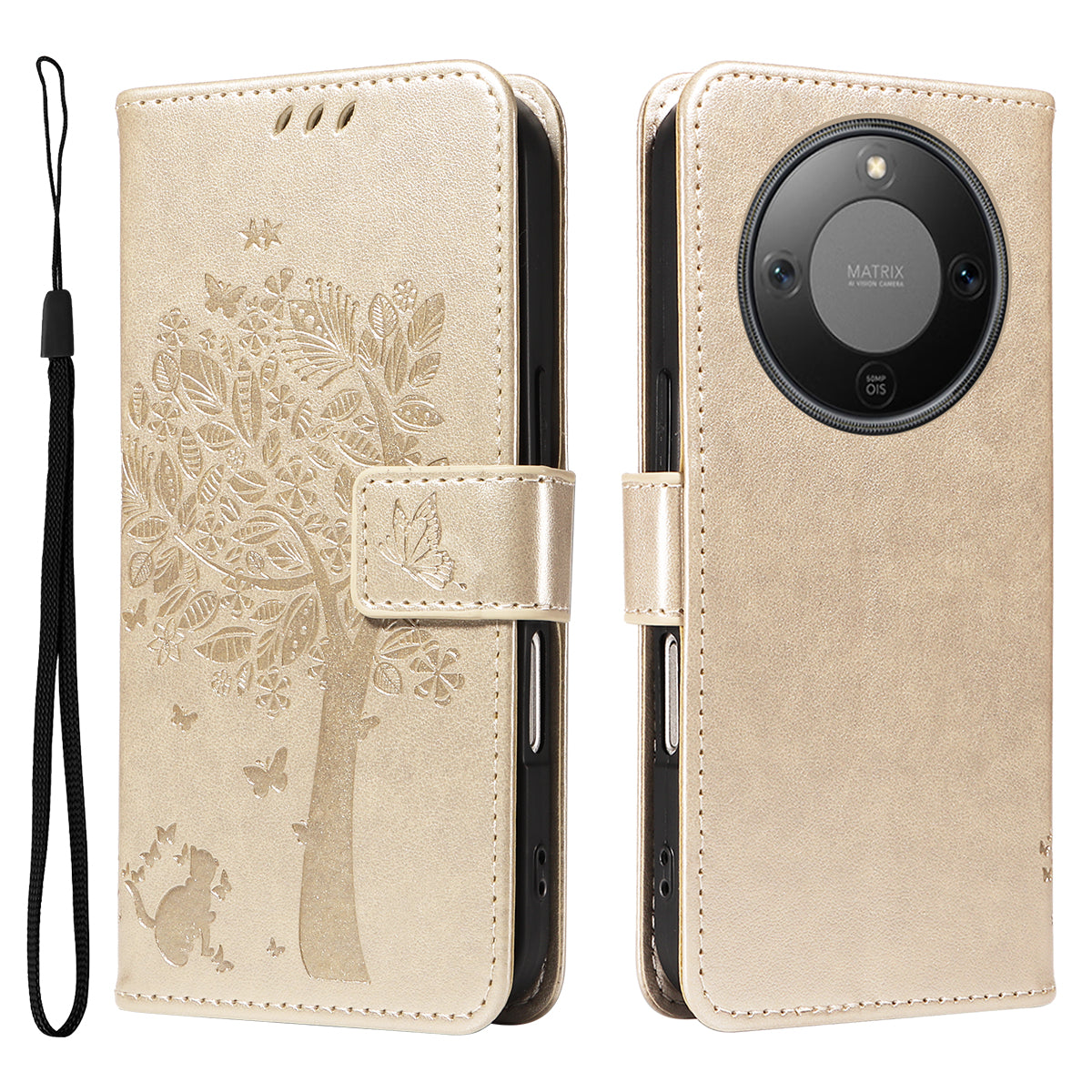 For Honor Magic8 Lite 5G / X9d 5G / X70 5G Phone Case with Stand Cat Tree Pattern Leather Wallet Mobile Cover