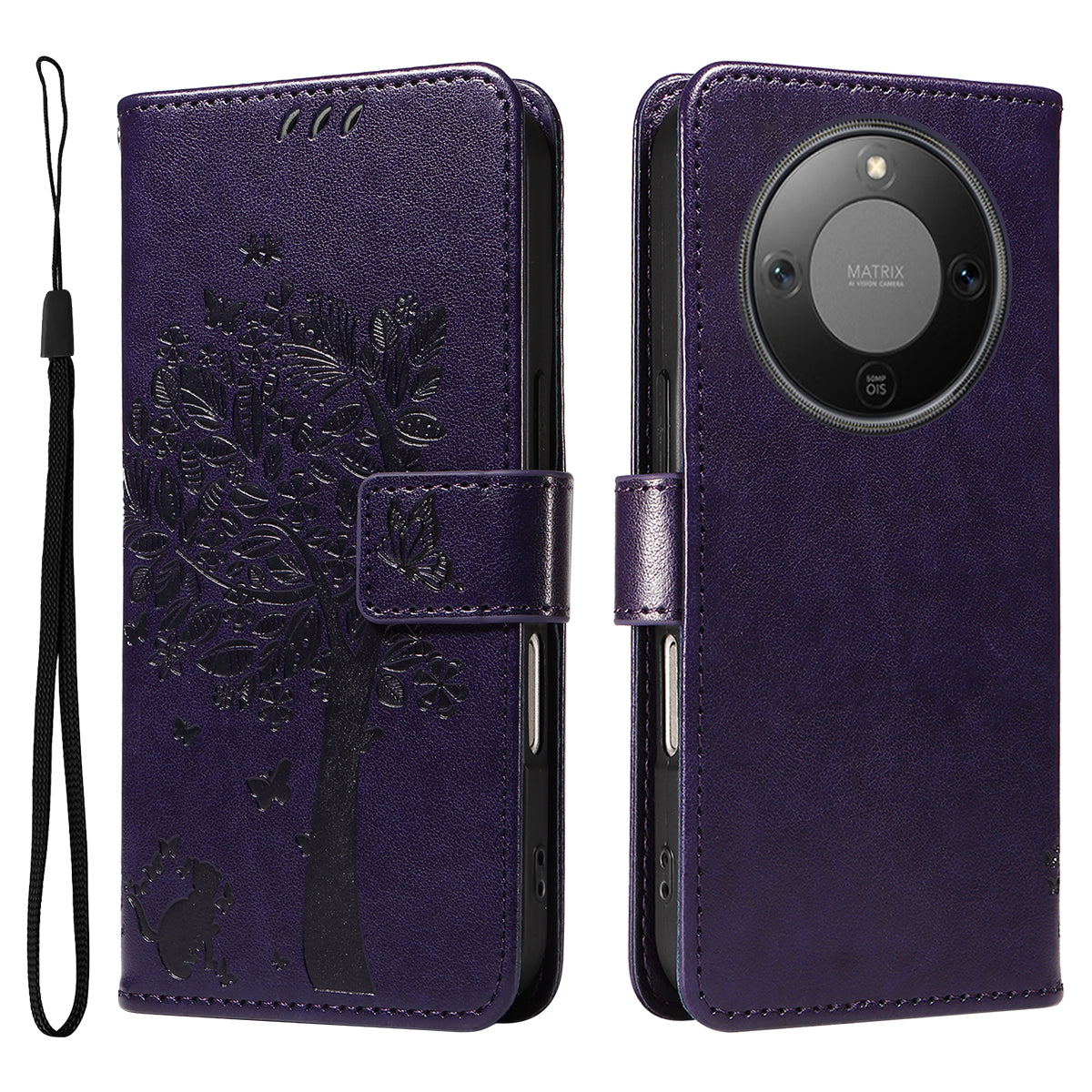 For Honor Magic8 Lite 5G / X9d 5G / X70 5G Phone Case with Stand Cat Tree Pattern Leather Wallet Mobile Cover