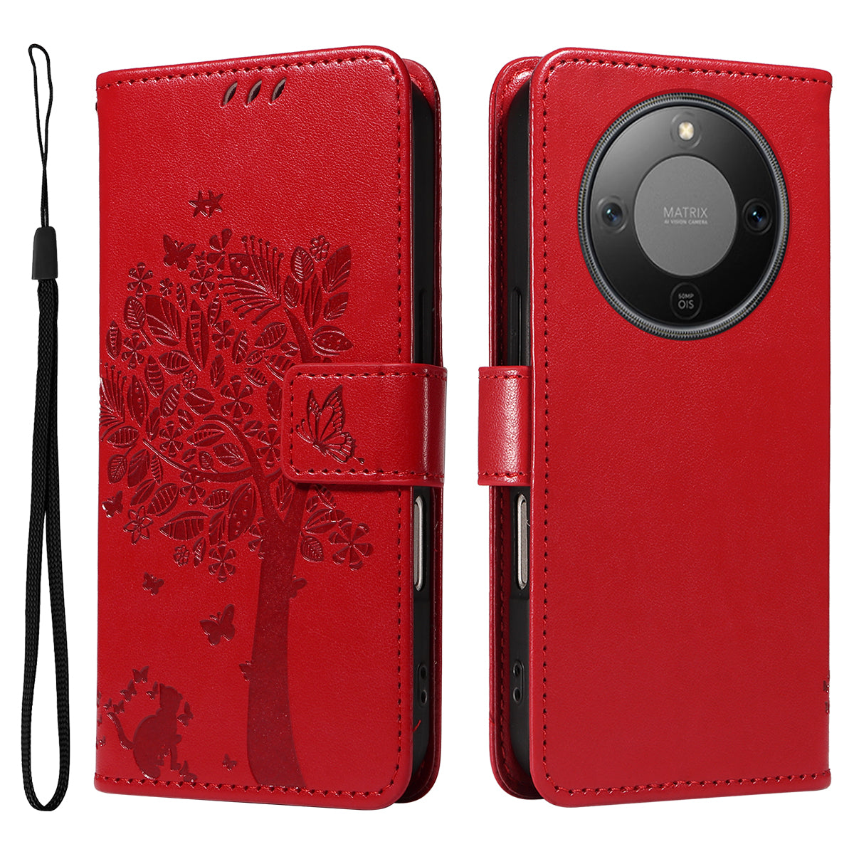 For Honor Magic8 Lite 5G / X9d 5G / X70 5G Phone Case with Stand Cat Tree Pattern Leather Wallet Mobile Cover