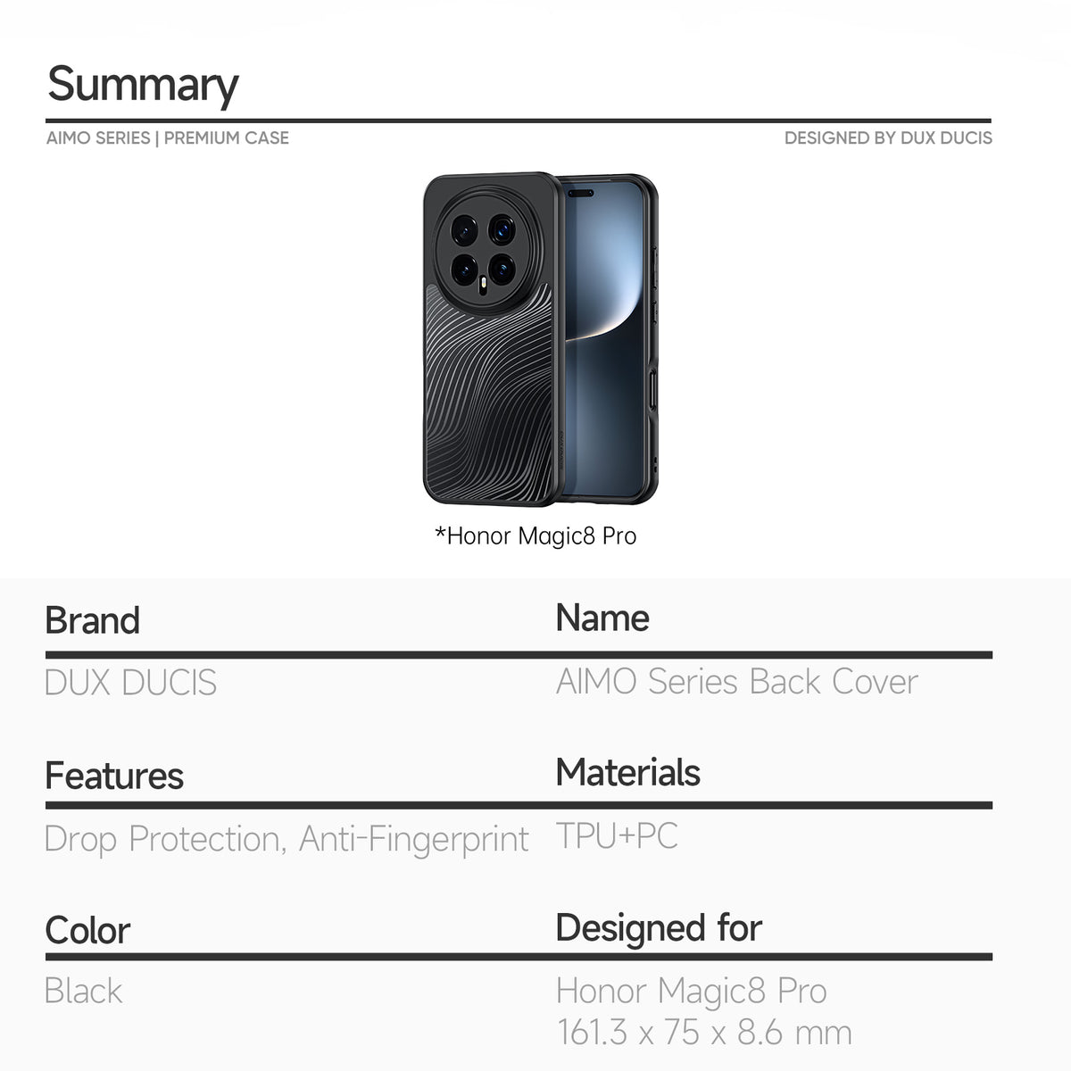 DUX DUCIS For Honor Magic8 Pro 5G Case  Aimo Series TPU+PC Matte Drop-proof Phone Cover (REACH Certification)