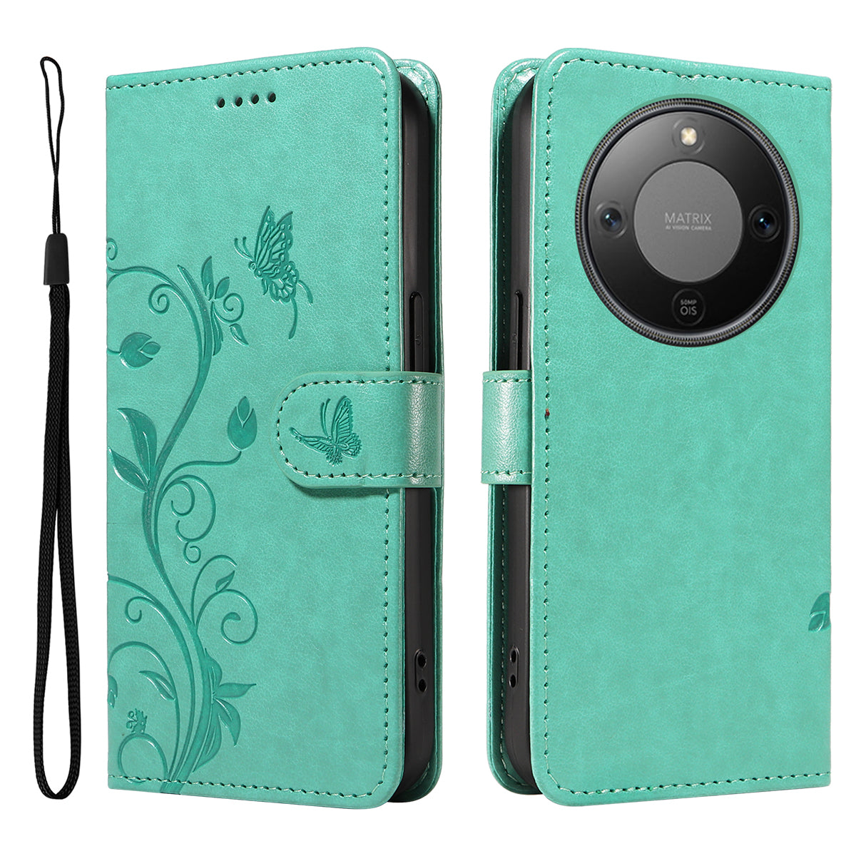 Til Honor Magic8 Lite 5G / X9d 5G / X70 5G PU-læderetuier Blomstermønster Pung Stativ Telefoncover med Rem