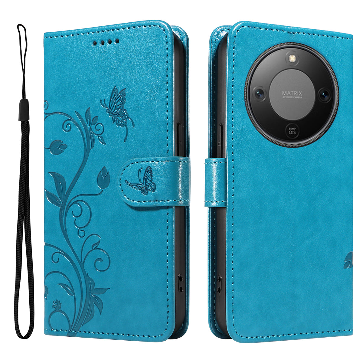 For Honor Magic8 Lite 5G / X9d 5G / X70 5G PU Leather Cases Flower Pattern Wallet Stand Phone Cover with Strap