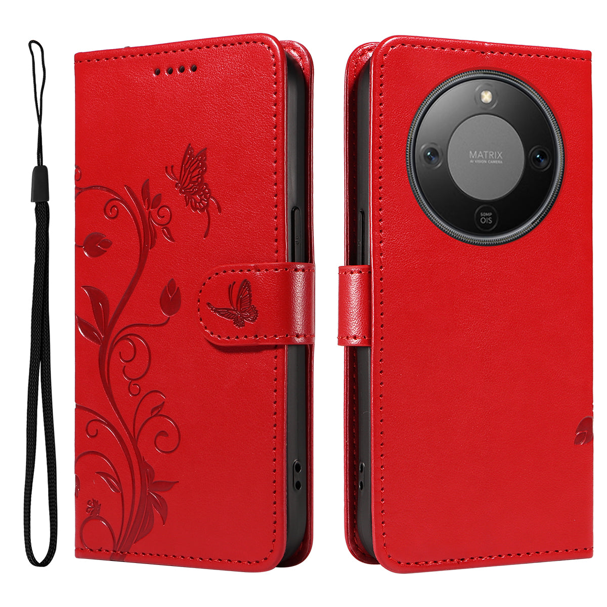 For Honor Magic8 Lite 5G / X9d 5G / X70 5G PU Leather Cases Flower Pattern Wallet Stand Phone Cover with Strap