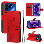 For Xiaomi 17 Pro PU Leather Cases Flower Pattern Wallet Stand Phone Cover with Strap