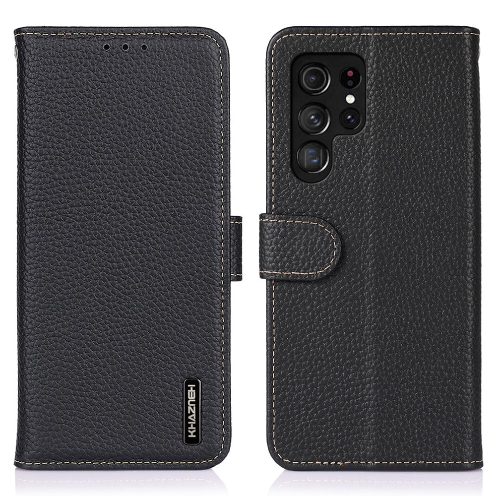 KHAZNEH For Samsung Galaxy S26 Ultra Case Genuine Cow Leather Flip Phone Cover
