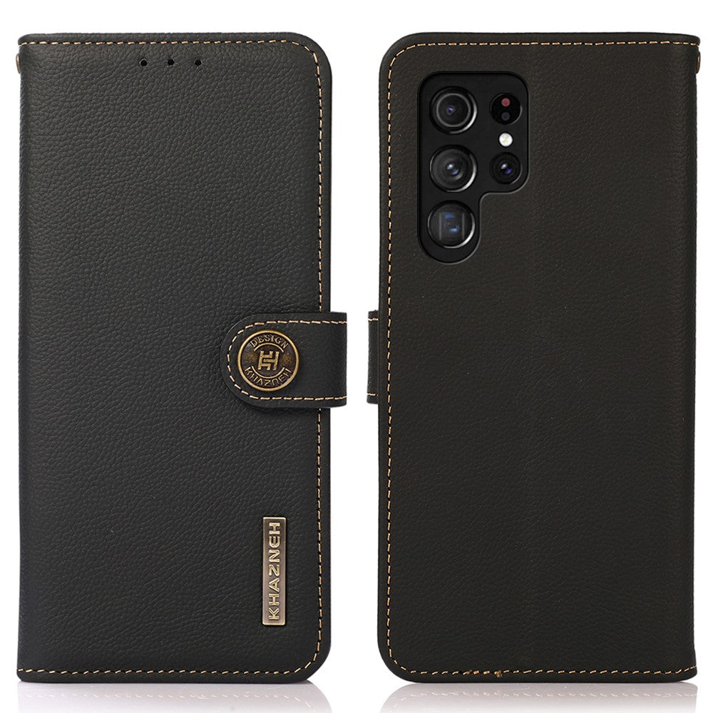 KHAZNEH for Samsung Galaxy S26 Ultra Case Genuine Cow Leather RFID Blocking Wallet Phone Cover