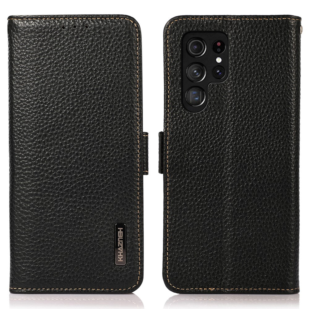 KHAZNEH for Samsung Galaxy S26 Ultra Phone Case Genuine Cow Leather Cover RFID Blocking