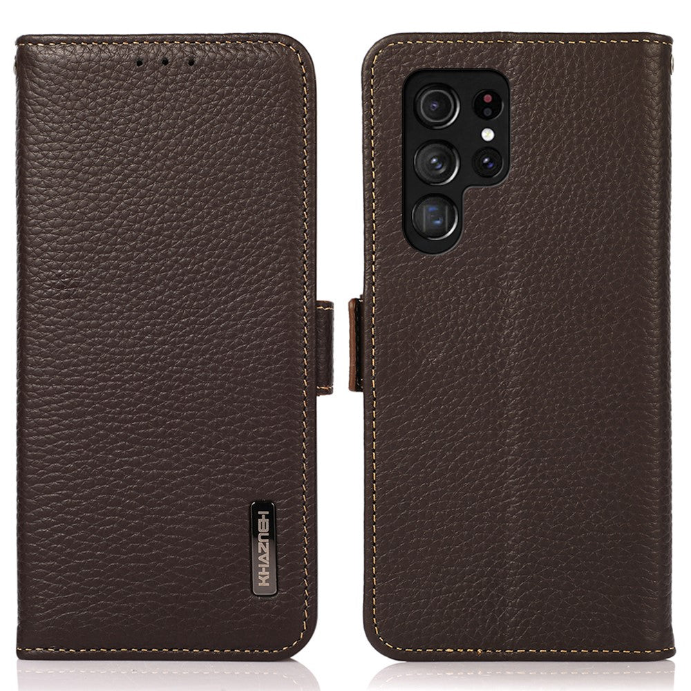 KHAZNEH for Samsung Galaxy S26 Ultra Phone Case Genuine Cow Leather Cover RFID Blocking