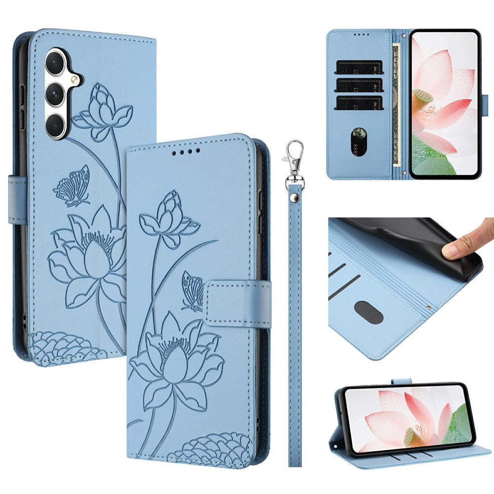 For Samsung Galaxy A56 5G  /  M56 5G Case Wallet Stand Lotus Imprint Leather Phone Cover with Wrist Strap