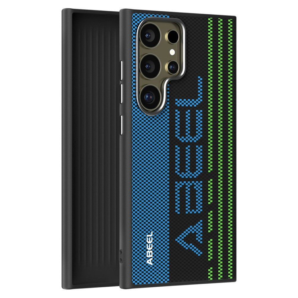 ABEEL Til Samsung Galaxy S24 Ultra Magnetisk Cover Mikro-prægning 6D Printet PC TPU Aluminiumslegering Læder Telefoncover