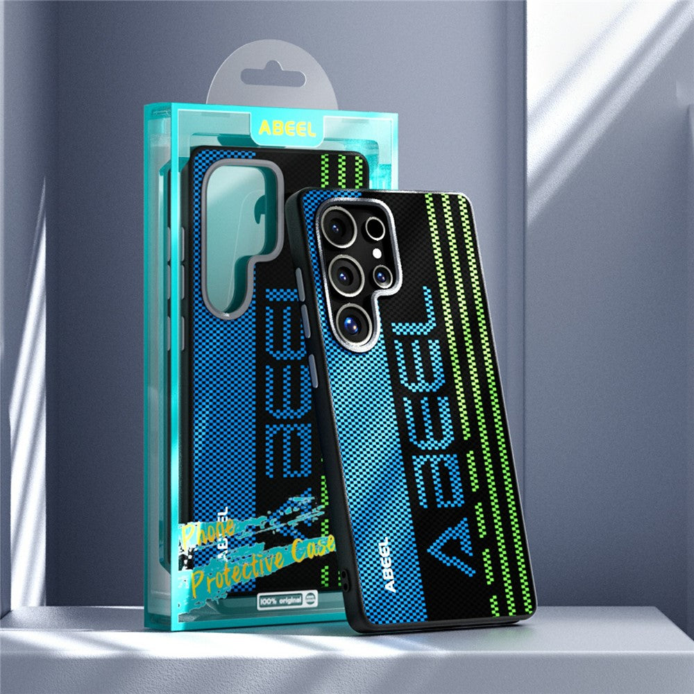 ABEEL Til Samsung Galaxy S24 Ultra Magnetisk Cover Mikro-prægning 6D Printet PC TPU Aluminiumslegering Læder Telefoncover
