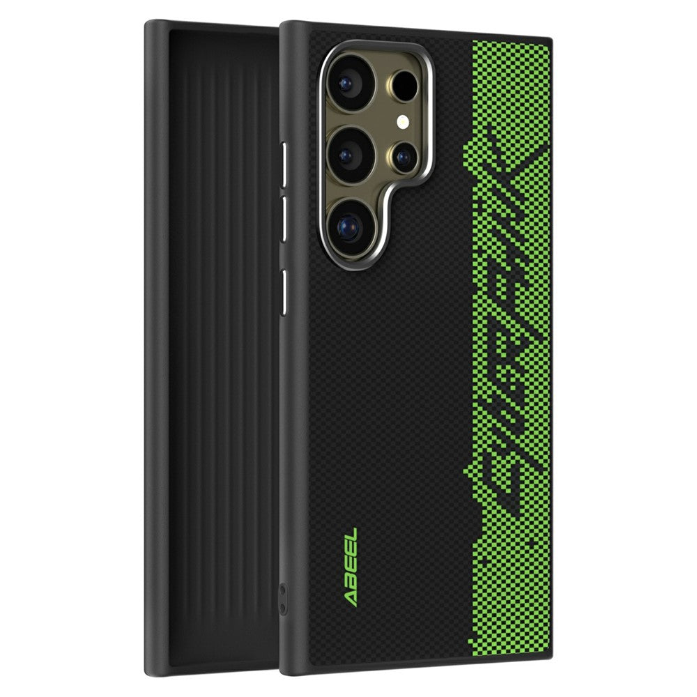 ABEEL Til Samsung Galaxy S24 Ultra Magnetisk Cover Mikro-prægning 6D Printet PC TPU Aluminiumslegering Læder Telefoncover