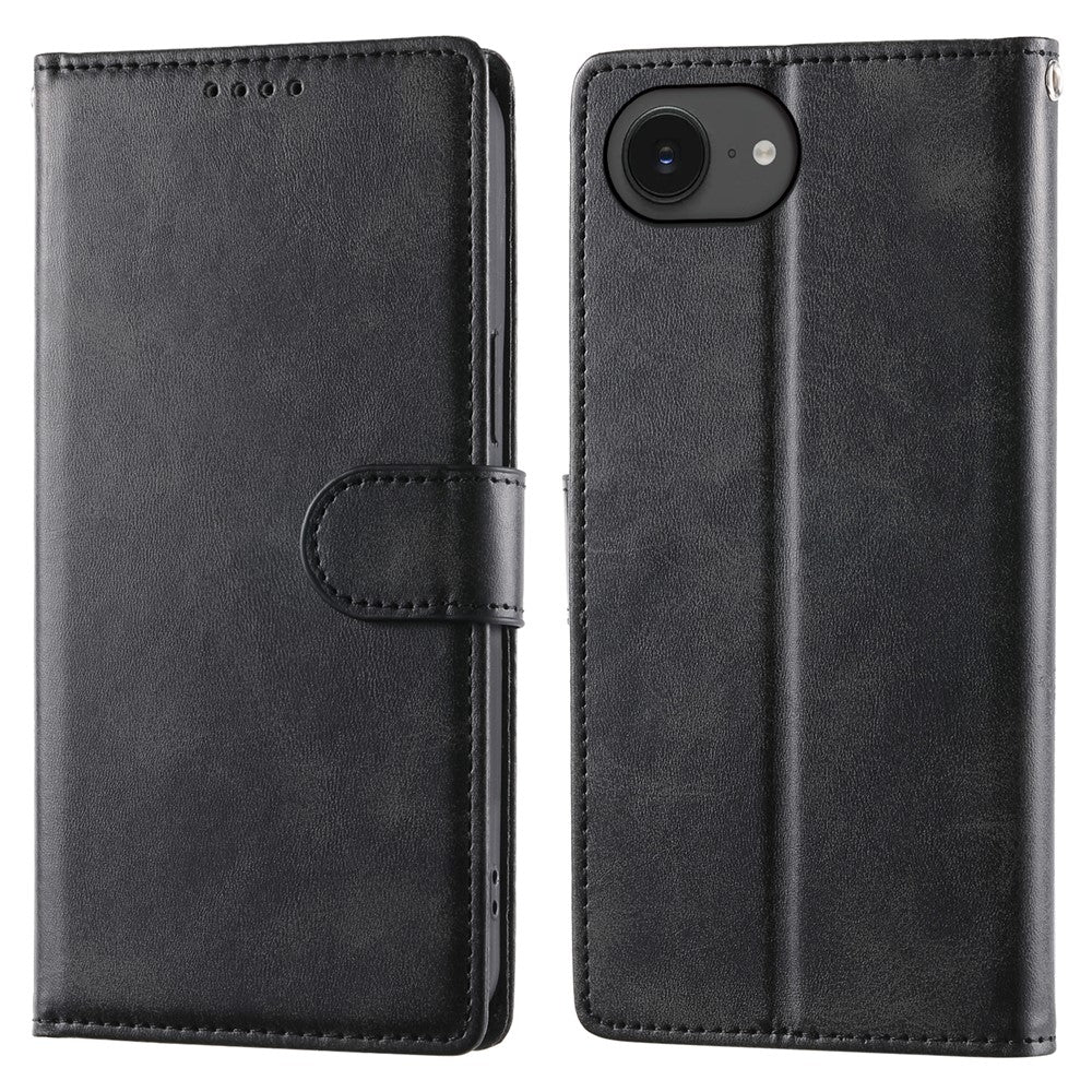 Til iPhone 17e / 16e Etui Stativ Pung Kalvelæder PU Læder Flip Telefon Cover med Håndrem