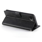 For iPhone 17e / 16e Case Stand Wallet Calf Texture PU Leather Flip Phone Cover with Wrist Strap