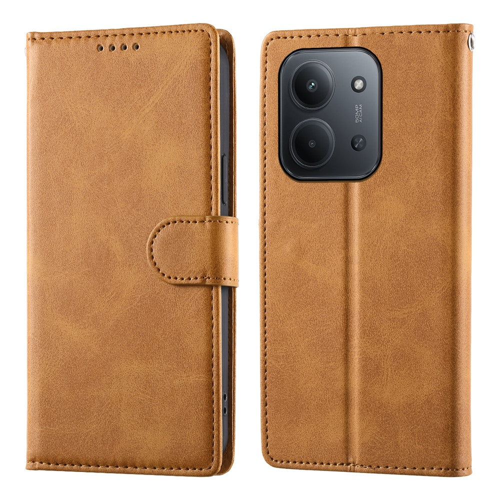 Wallet Case For Xiaomi Redmi 15C 5G (EU) (173mm)  /  4G (EU) (173mm)  /  Poco C85 4G (173mm) Calf Texture Leather Phone Cover with Wrist Strap