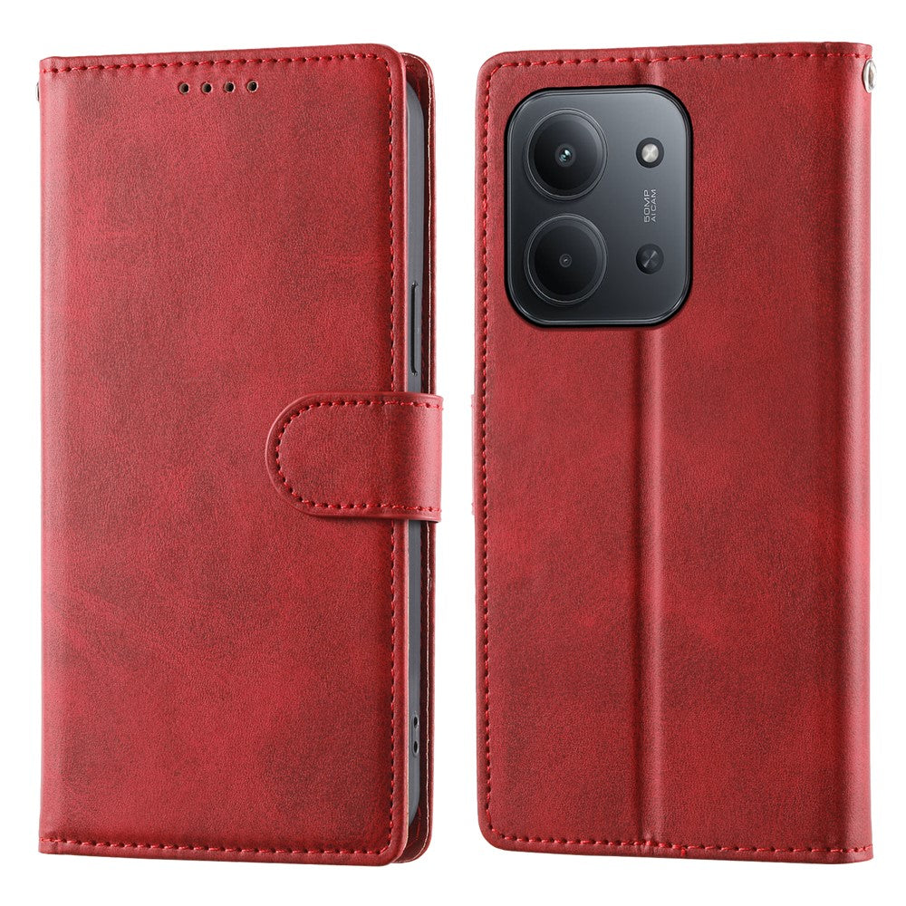 Wallet Case For Xiaomi Redmi 15C 5G (EU) (173mm)  /  4G (EU) (173mm)  /  Poco C85 4G (173mm) Calf Texture Leather Phone Cover with Wrist Strap