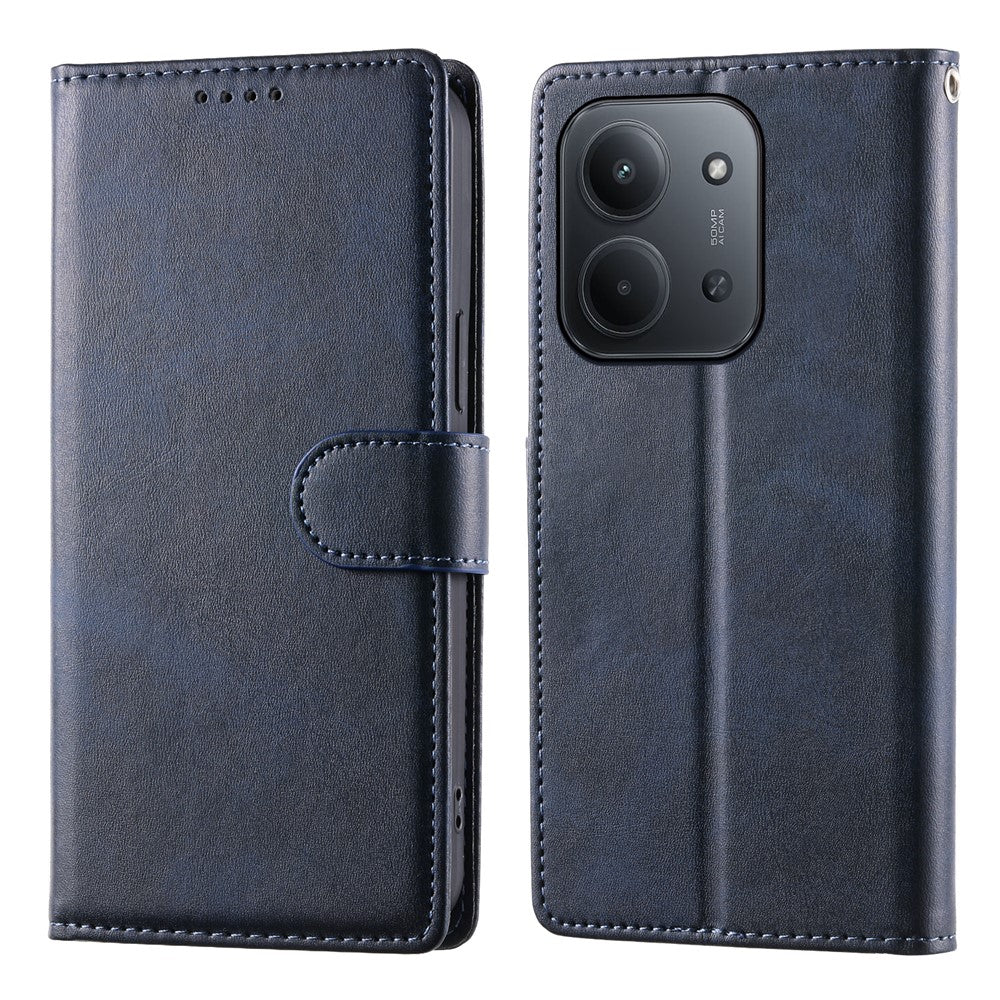 Wallet Case For Xiaomi Redmi 15C 5G (EU) (173mm)  /  4G (EU) (173mm)  /  Poco C85 4G (173mm) Calf Texture Leather Phone Cover with Wrist Strap