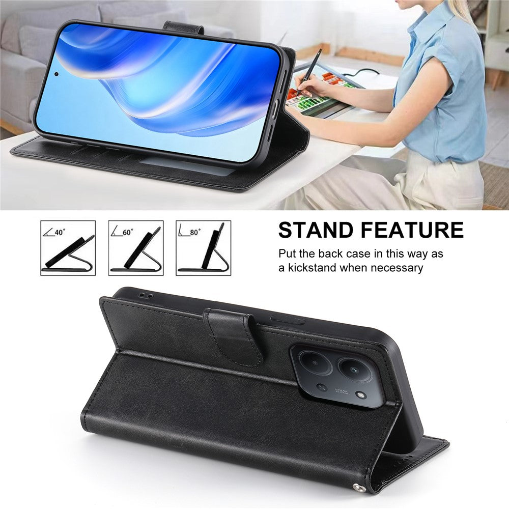 For Xiaomi Redmi 15C 4G (Global) (171mm)  /  Poco C85 4G (171mm) Case Stand Wallet Calf Texture PU Leather Flip Phone Cover with Wrist Strap