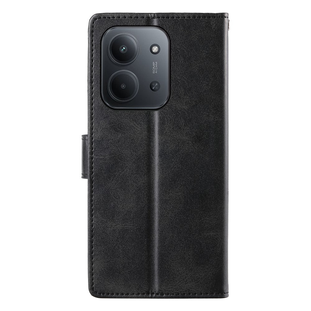 For Xiaomi Redmi 15C 4G (Global) (171mm)  /  Poco C85 4G (171mm) Case Stand Wallet Calf Texture PU Leather Flip Phone Cover with Wrist Strap