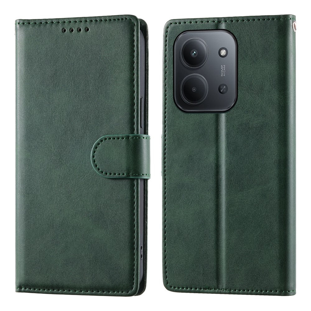 For Xiaomi Redmi 15C 4G (Global) (171mm)  /  Poco C85 4G (171mm) Case Stand Wallet Calf Texture PU Leather Flip Phone Cover with Wrist Strap