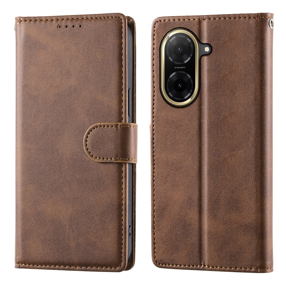 For Xiaomi Redmi A5 NFC (EU) (173.45mm) Case Stand Wallet Calf Texture PU Leather Flip Phone Cover with Wrist Strap