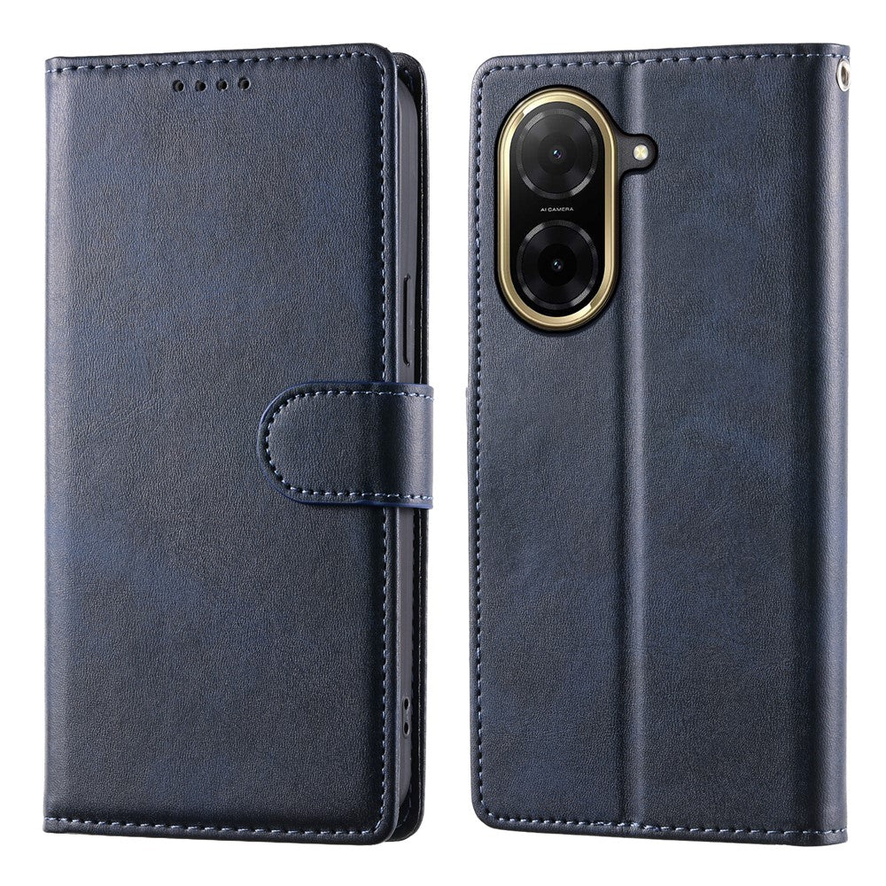 For Xiaomi Redmi A5 NFC (EU) (173.45mm) Case Stand Wallet Calf Texture PU Leather Flip Phone Cover with Wrist Strap