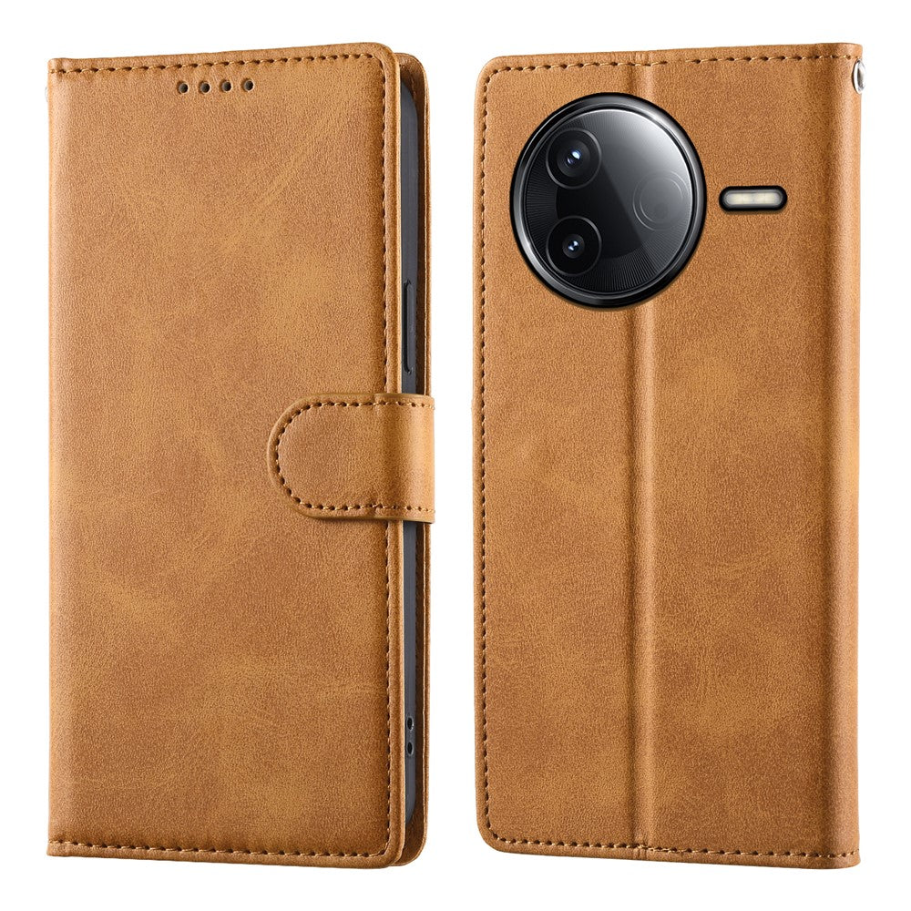 Plånboksfodral för Xiaomi Redmi K80 5G / K80 Pro 5G / Poco F7 Pro 5G / Poco F7 Ultra 5G, PU-läder med kalvstruktur och handledsrem