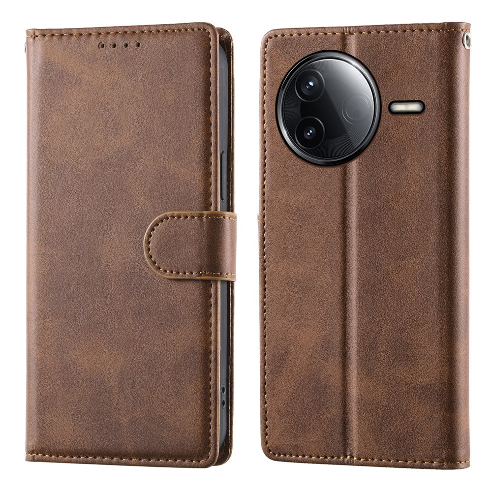 Plånboksfodral för Xiaomi Redmi K80 5G / K80 Pro 5G / Poco F7 Pro 5G / Poco F7 Ultra 5G, PU-läder med kalvstruktur och handledsrem