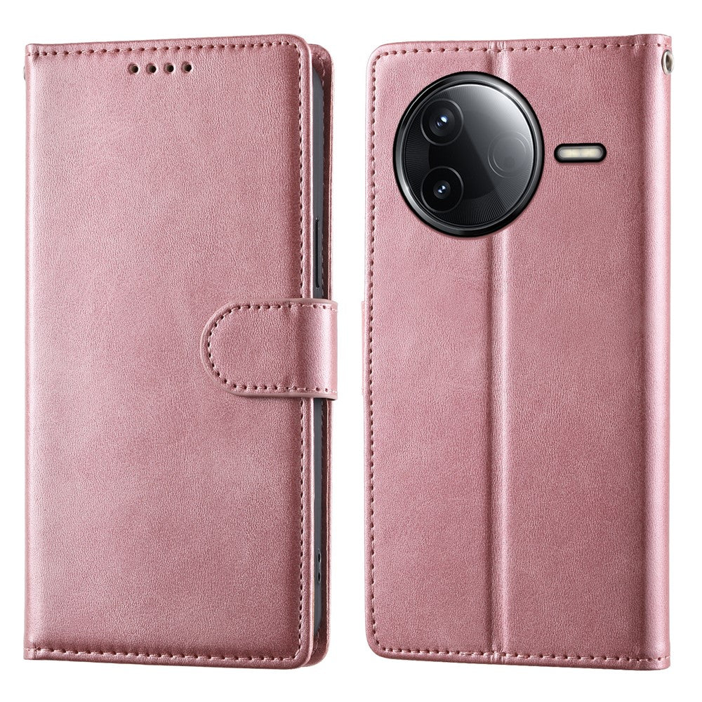 Plånboksfodral för Xiaomi Redmi K80 5G / K80 Pro 5G / Poco F7 Pro 5G / Poco F7 Ultra 5G, PU-läder med kalvstruktur och handledsrem