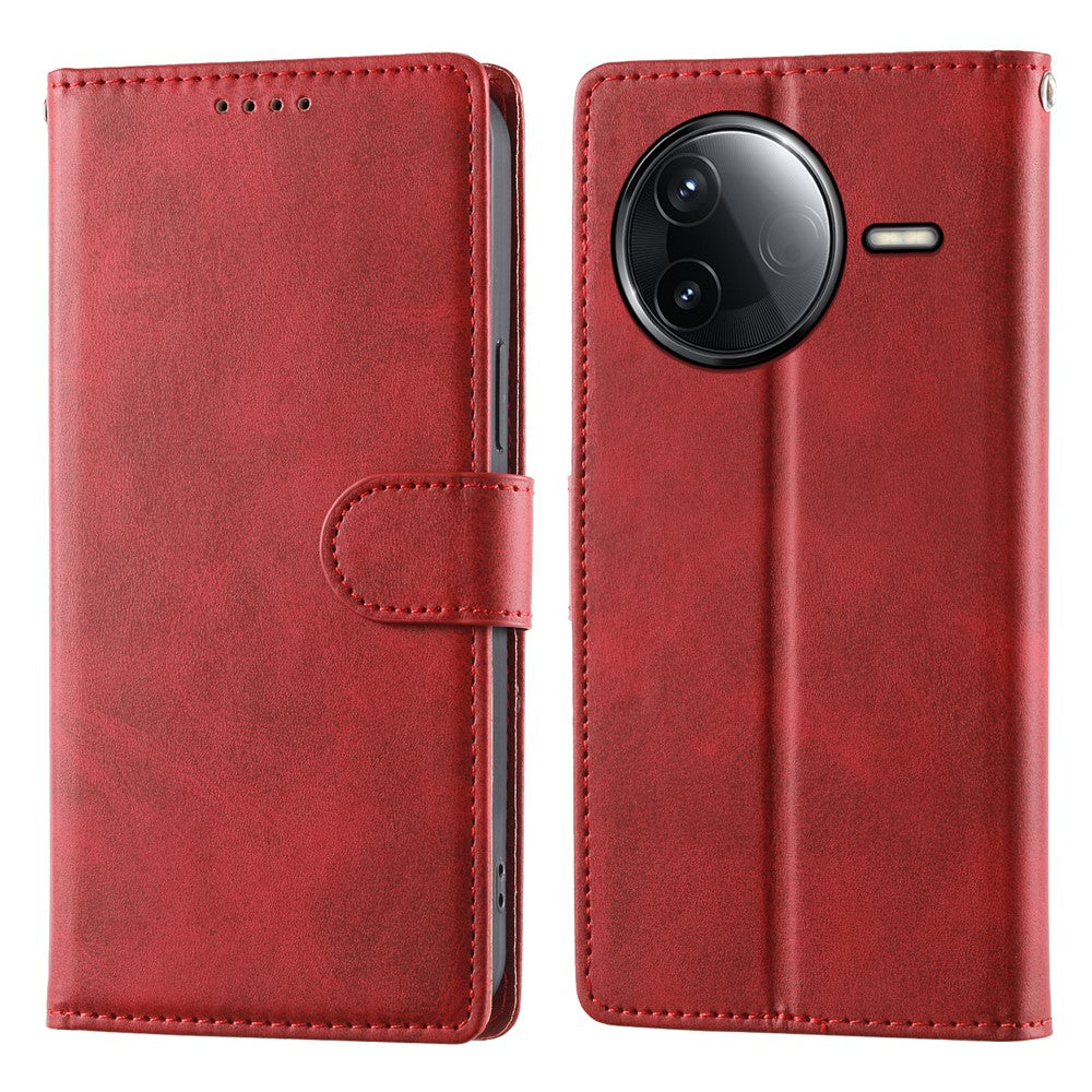 Plånboksfodral för Xiaomi Redmi K80 5G / K80 Pro 5G / Poco F7 Pro 5G / Poco F7 Ultra 5G, PU-läder med kalvstruktur och handledsrem