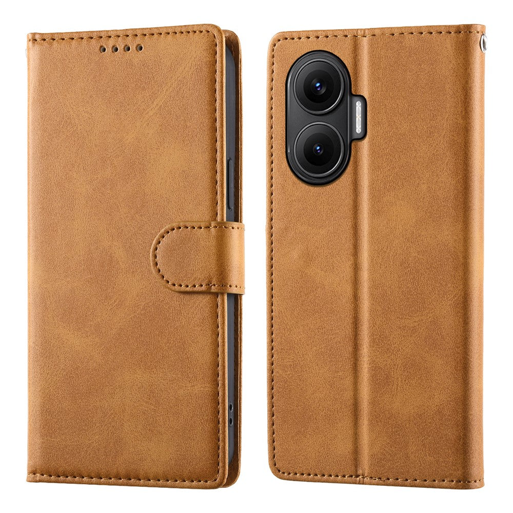 Xiaomi Redmi Turbo 4 Pro 5G / Poco F7 5G-skal, stativplånbok, kalvtextur, PU-läder, fällbart mobilskal med handledsrem