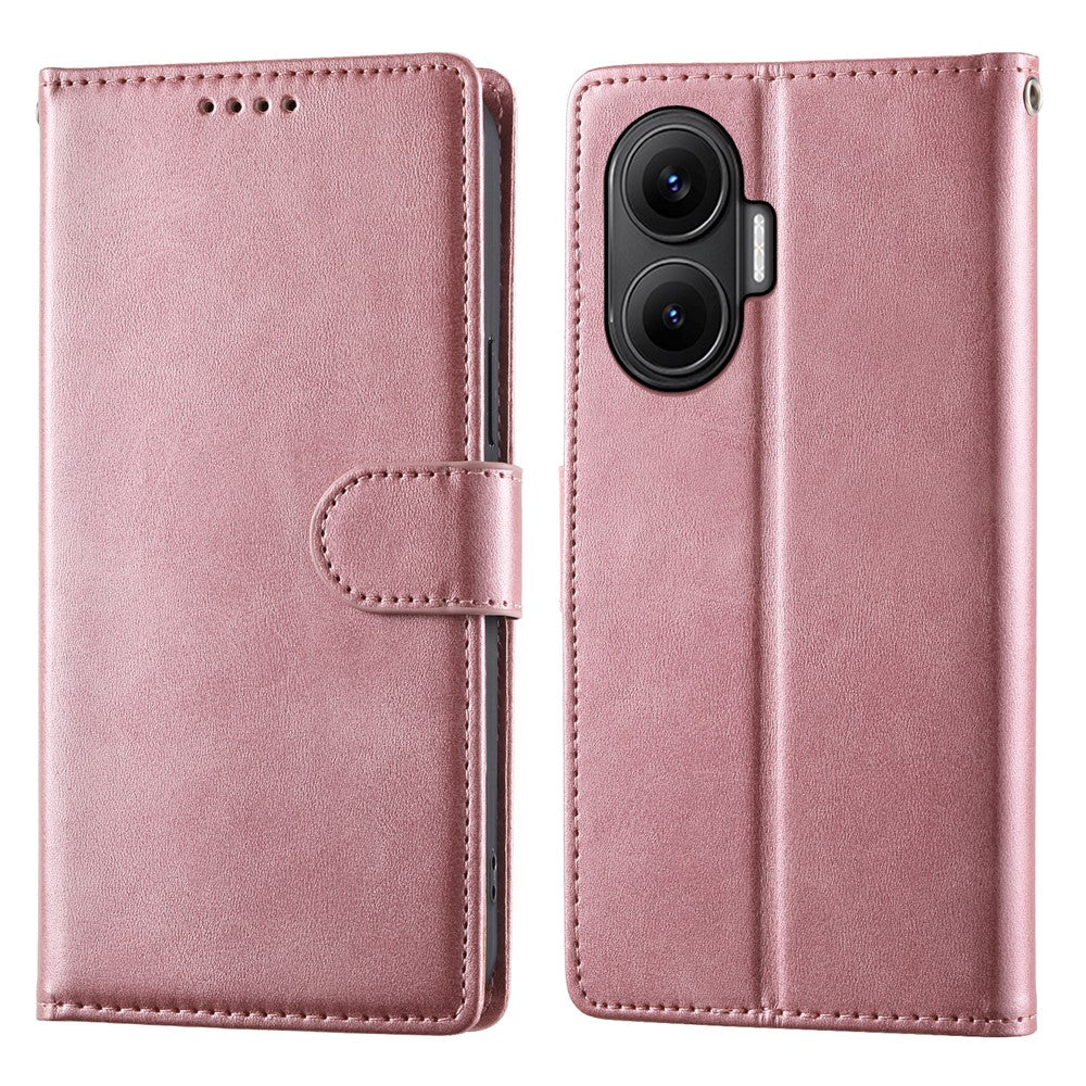 Xiaomi Redmi Turbo 4 Pro 5G / Poco F7 5G-skal, stativplånbok, kalvtextur, PU-läder, fällbart mobilskal med handledsrem