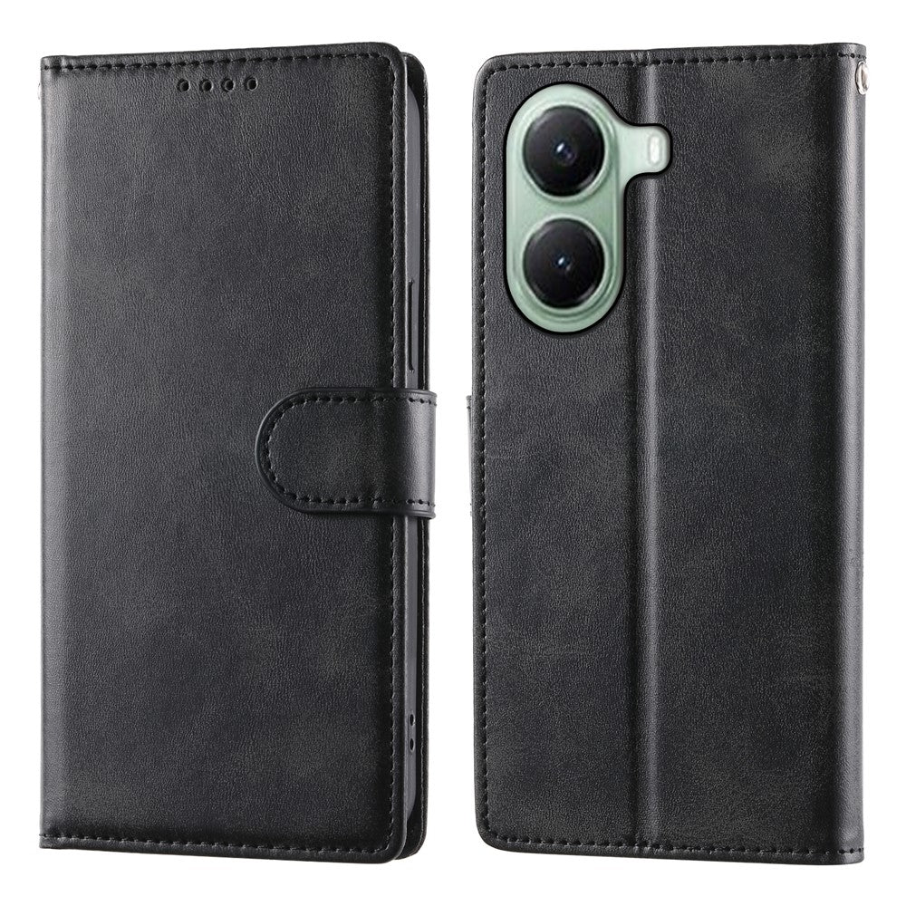 For Xiaomi Poco X7 Pro 5G  /  Redmi Turbo 4 5G Case Stand Wallet Calf Texture PU Leather Flip Phone Cover with Wrist Strap