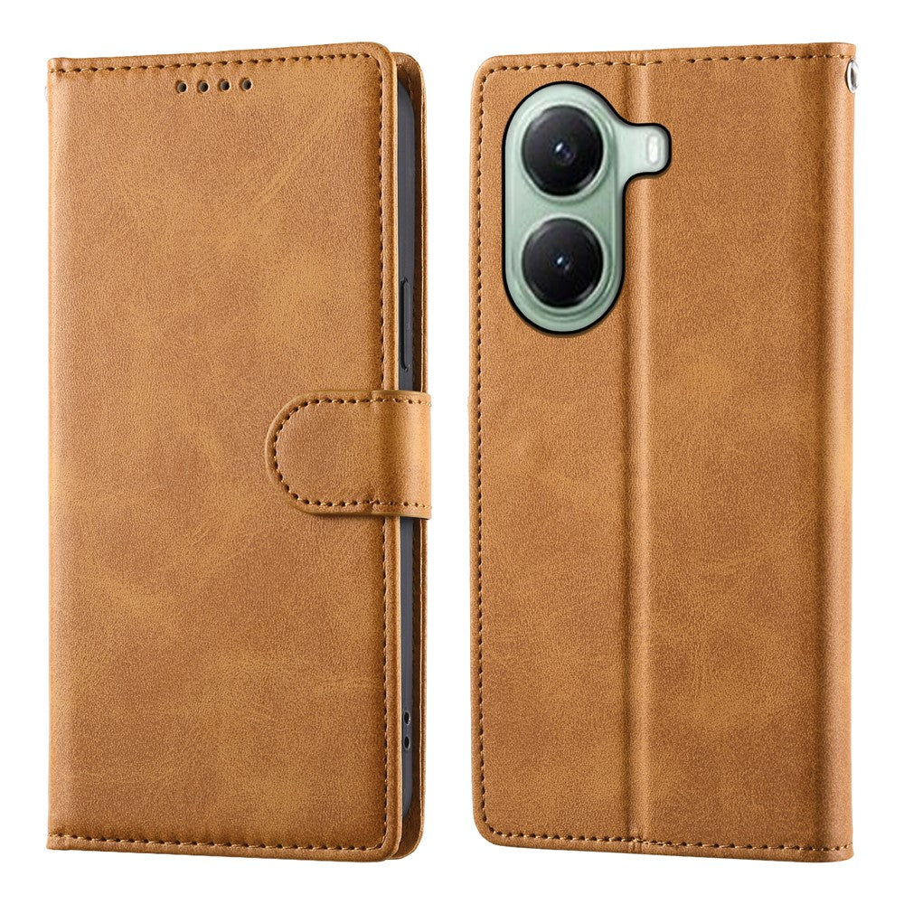 For Xiaomi Poco X7 Pro 5G  /  Redmi Turbo 4 5G Case Stand Wallet Calf Texture PU Leather Flip Phone Cover with Wrist Strap