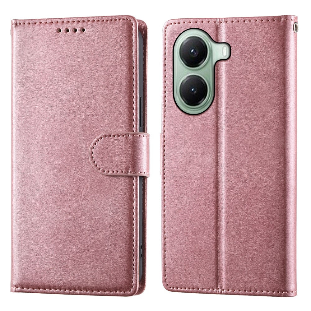 For Xiaomi Poco X7 Pro 5G  /  Redmi Turbo 4 5G Case Stand Wallet Calf Texture PU Leather Flip Phone Cover with Wrist Strap