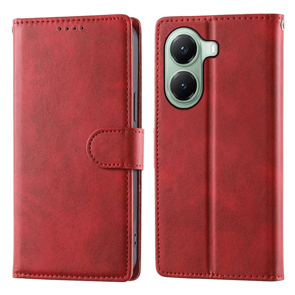 For Xiaomi Poco X7 Pro 5G  /  Redmi Turbo 4 5G Case Stand Wallet Calf Texture PU Leather Flip Phone Cover with Wrist Strap