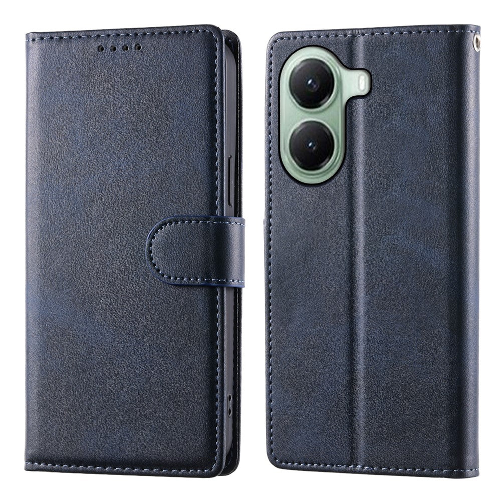 For Xiaomi Poco X7 Pro 5G  /  Redmi Turbo 4 5G Case Stand Wallet Calf Texture PU Leather Flip Phone Cover with Wrist Strap