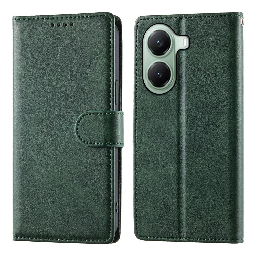 For Xiaomi Poco X7 Pro 5G  /  Redmi Turbo 4 5G Case Stand Wallet Calf Texture PU Leather Flip Phone Cover with Wrist Strap