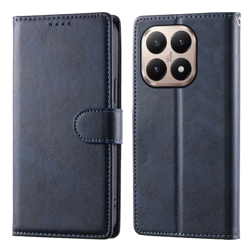 For Xiaomi 15T Case Stand Wallet Calf Texture PU Leather Flip Phone Cover with Wrist Strap
