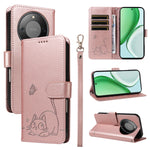 For Honor Magic8 Lite 5G / X9d 5G / X70 5G Case Cat Pattern Imprint Leather Phone Cover with Wrist Strap