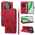For Honor Magic8 Lite 5G / X9d 5G / X70 5G Case Cat Pattern Imprint Leather Phone Cover with Wrist Strap