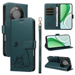 For Honor Magic8 Lite 5G / X9d 5G / X70 5G Case Cat Pattern Imprint Leather Phone Cover with Wrist Strap