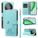 For Honor Magic8 Lite 5G / X9d 5G / X70 5G Case Cat Pattern Imprint Leather Phone Cover with Wrist Strap