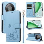For Honor Magic8 Lite 5G / X9d 5G / X70 5G Case Cat Pattern Imprint Leather Phone Cover with Wrist Strap