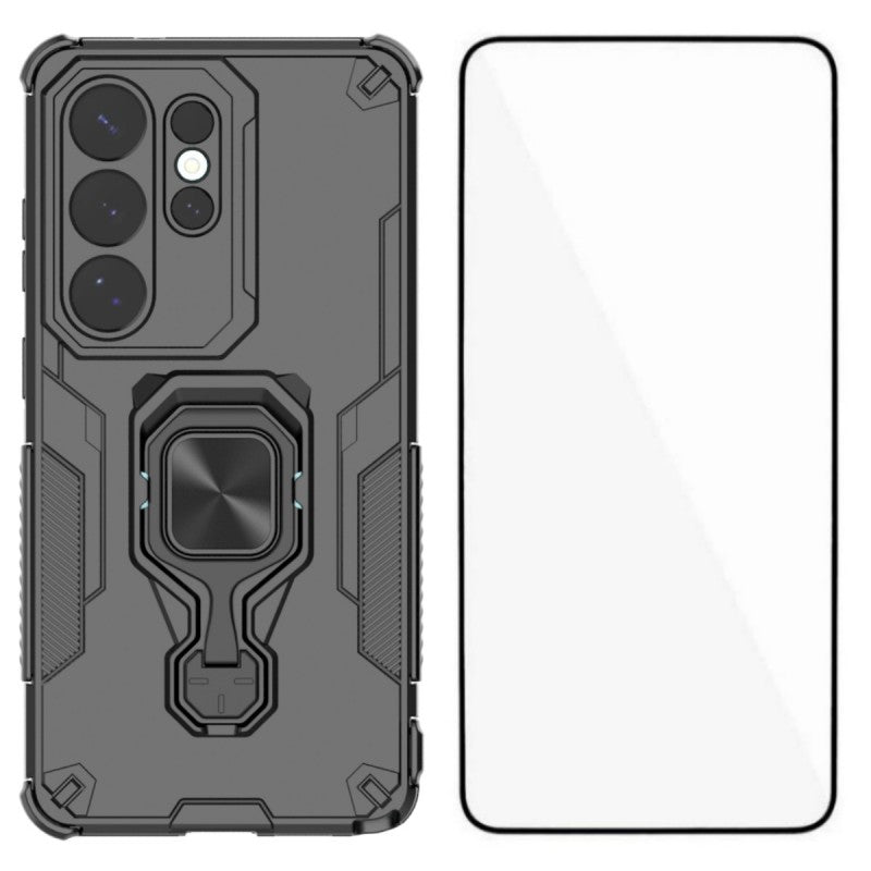 WANLONFENG För Samsung Galaxy S26 Ultra mobilskal PC TPU Bakstycke Stativ med Härdat Glas