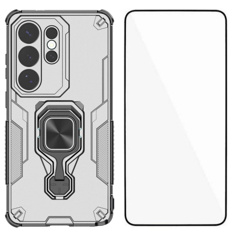 WANLONFENG För Samsung Galaxy S26 Ultra mobilskal PC TPU Bakstycke Stativ med Härdat Glas