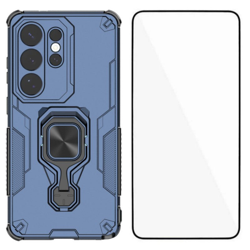 WANLONFENG För Samsung Galaxy S26 Ultra mobilskal PC TPU Bakstycke Stativ med Härdat Glas
